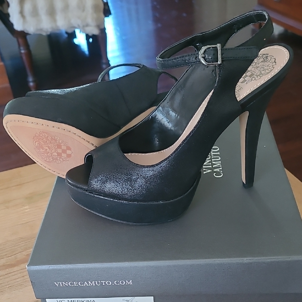 New Vince Camuto Powder Black Merkina Platform Peep Toe Sz 37 Bundle Discount